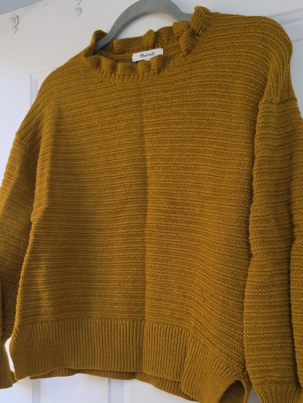 MADEWELL  Ruffle Merino Wool Blend Sweater Gold